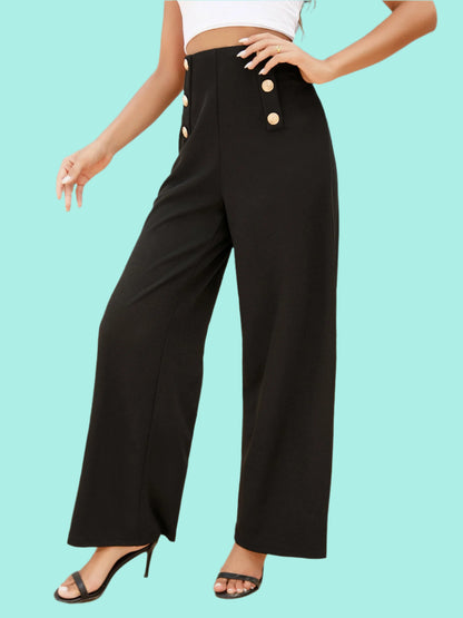 Buttoned High Waist Relax Fit Long Pants