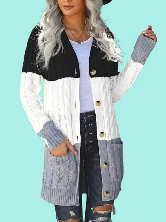 Cable knit button cardigan with pocket