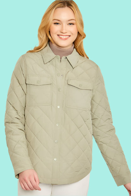 Woven Quilted Solid Bust Pocket Shacket