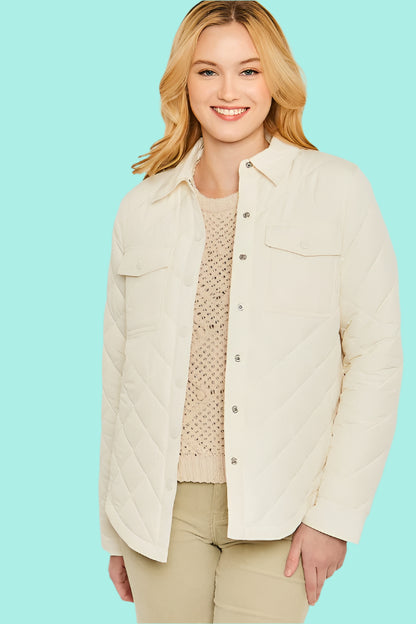 Woven Quilted Solid Bust Pocket Shacket