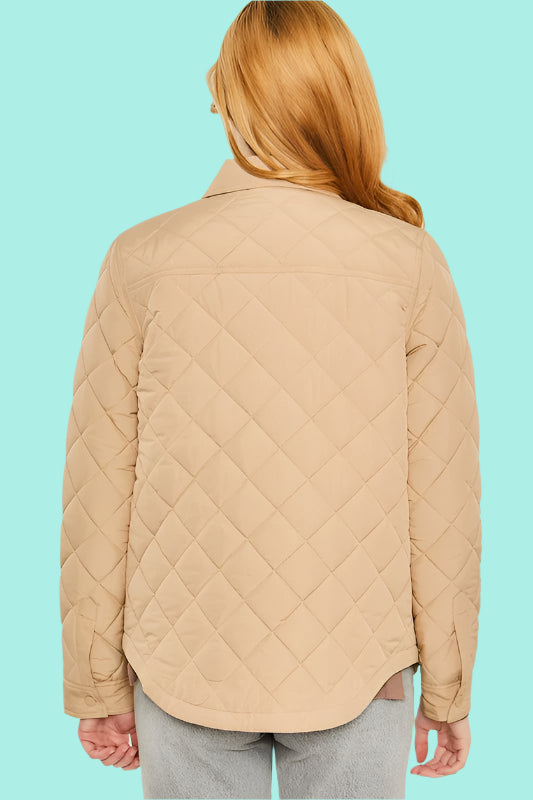 Woven Quilted Solid Bust Pocket Shacket