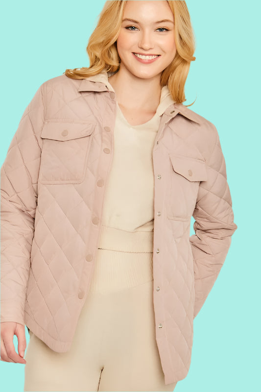 Woven Quilted Solid Bust Pocket Shacket