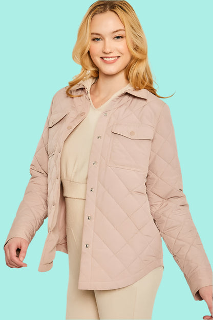 Woven Quilted Solid Bust Pocket Shacket