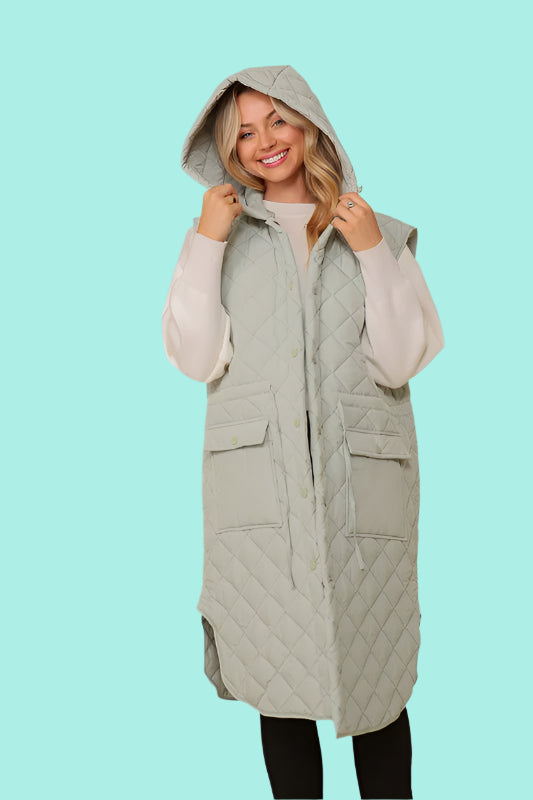 Oversized Quilted Midi Jacket Vest