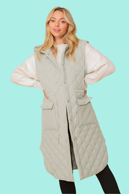 Oversized Quilted Midi Jacket Vest