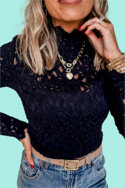 Crochet Turtleneck Long Sleeve Top