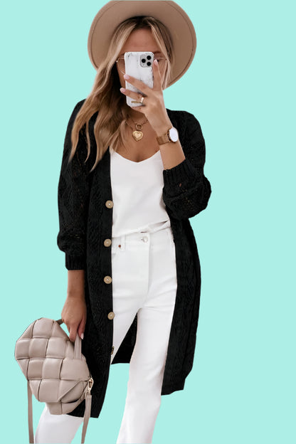 Eyelet sweater button cream or black cardigan