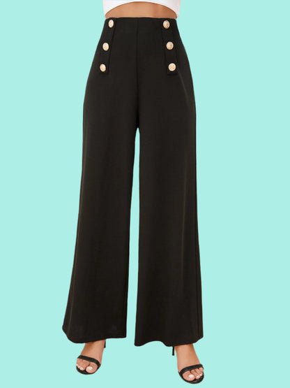 Buttoned High Waist Relax Fit Long Pants