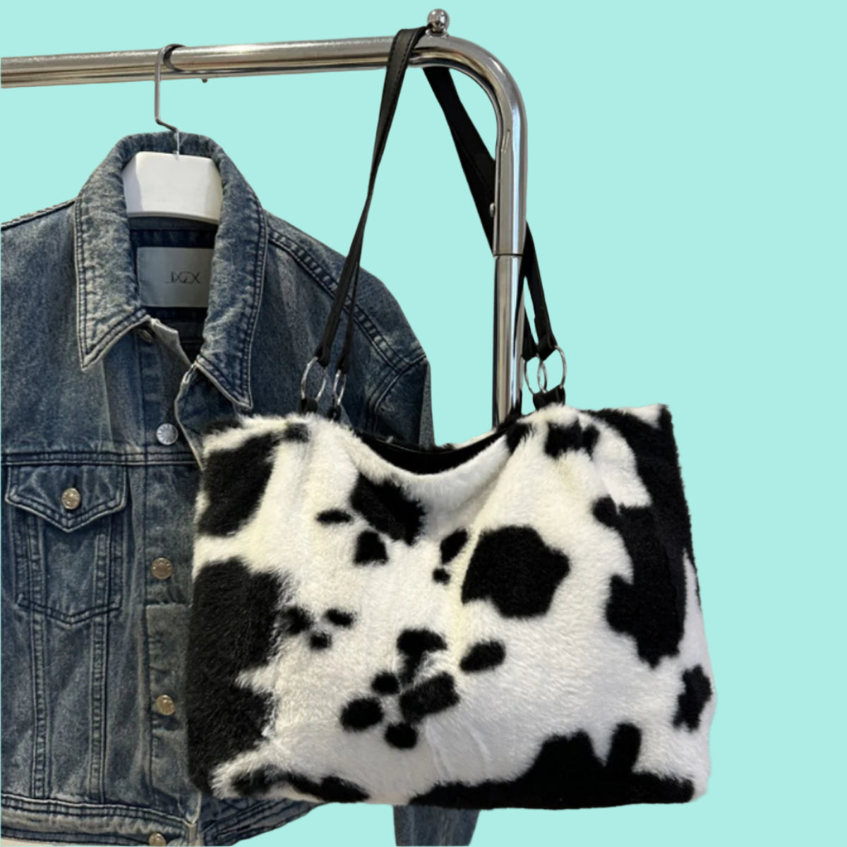 Cow Print Furry Tote Bag