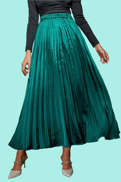 Pleated Elastic Waist Midi Skirt