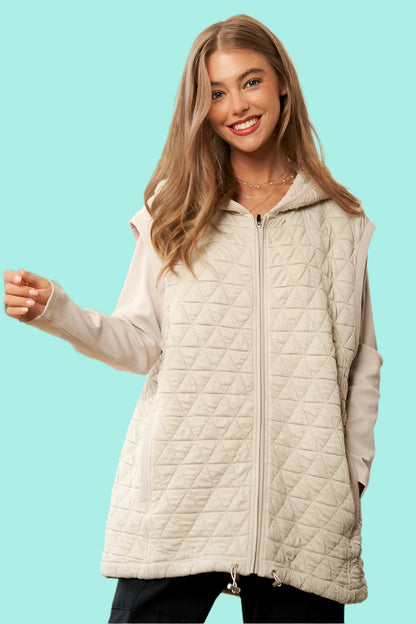 Quilted Solid Long Sleeve Zipper Front Hoodie Jacket