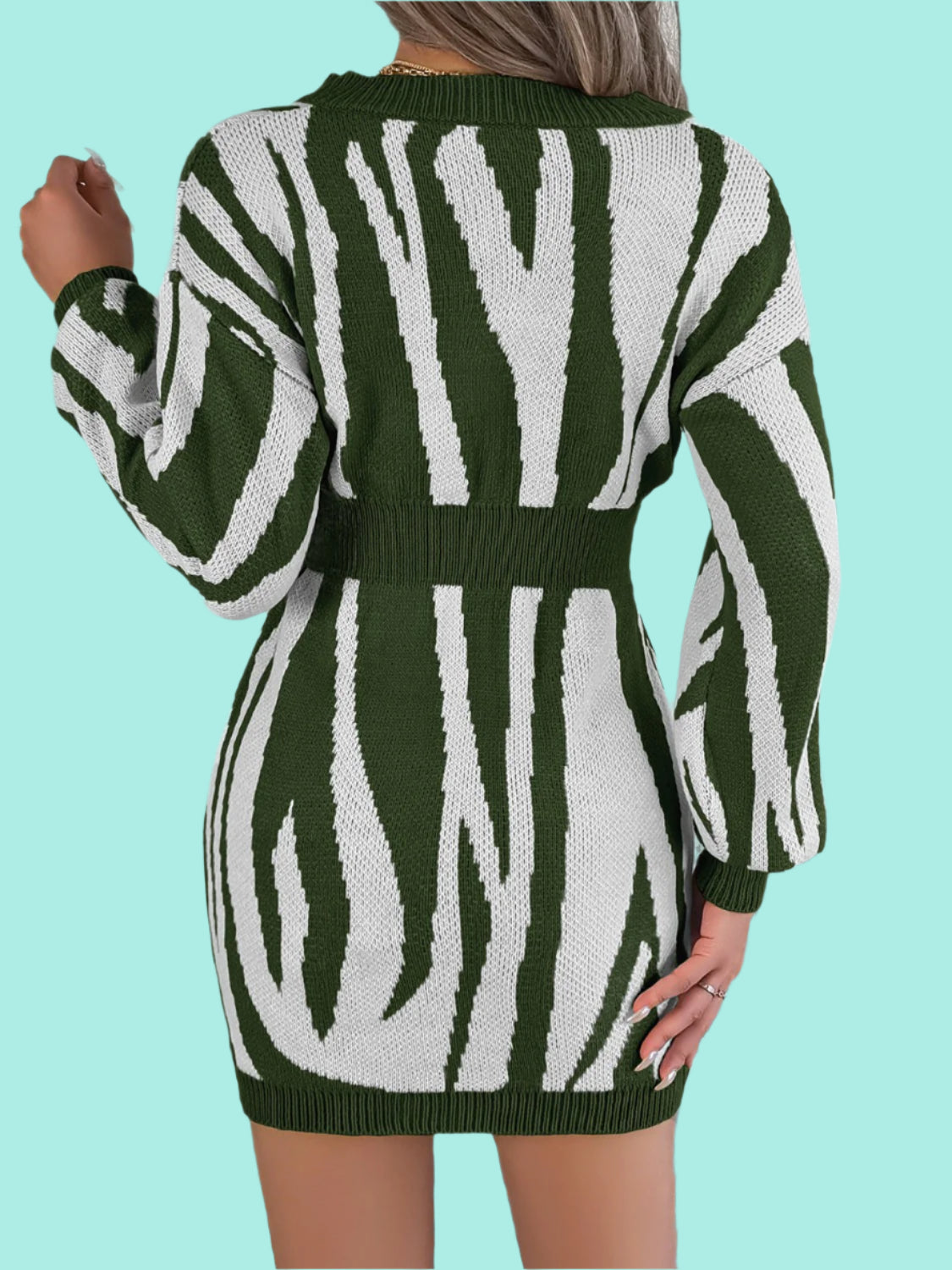 Animal Print V-Neck Long Sleeve Sweater Dress