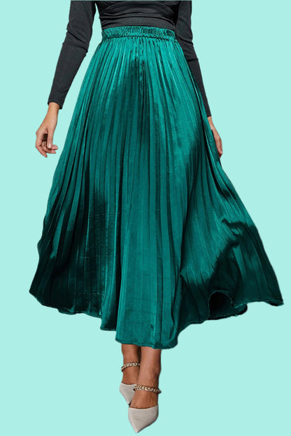 Pleated Elastic Waist Midi Skirt