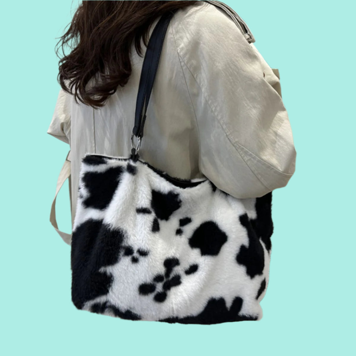 Cow Print Furry Tote Bag