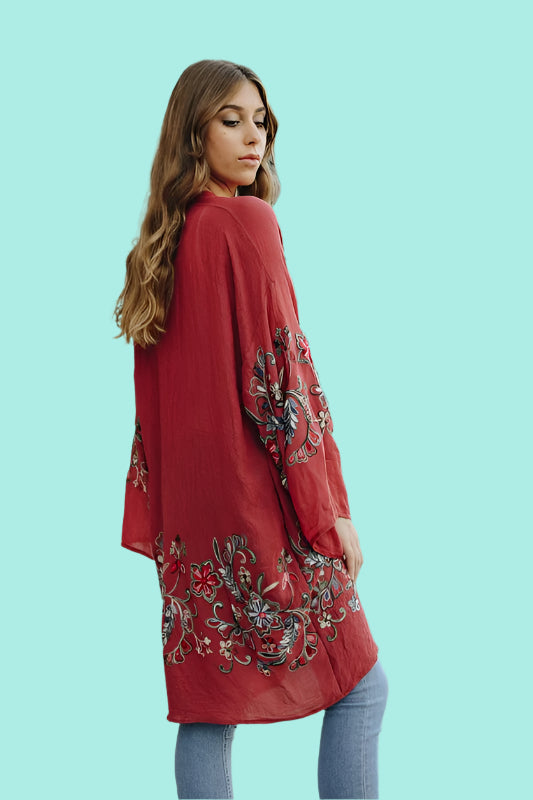 Long Floral Kimono Cardigan