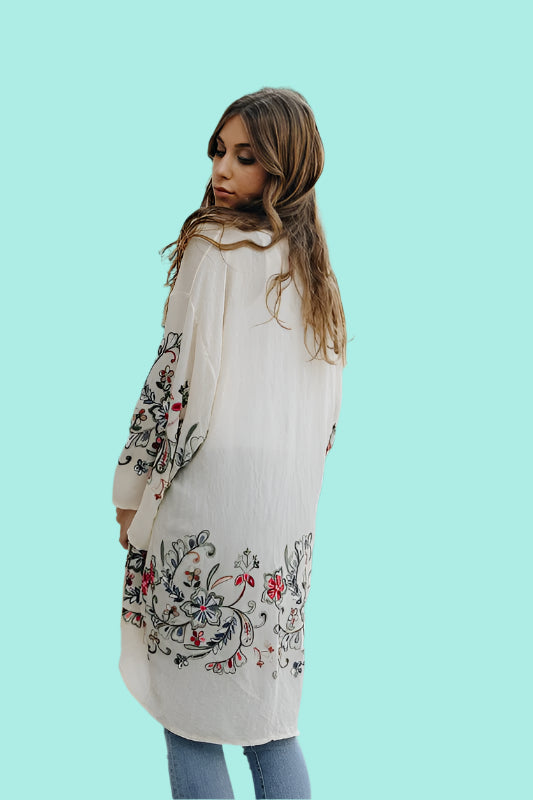 Long Floral Kimono Cardigan