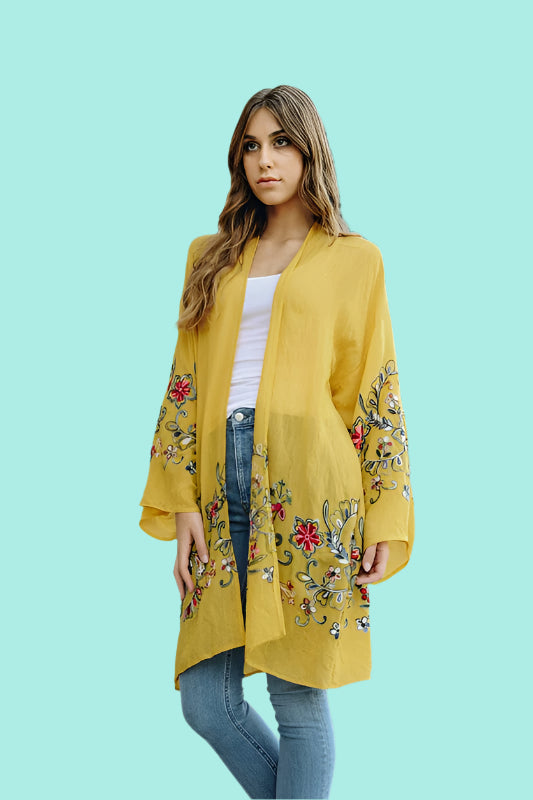 Long Floral Kimono Cardigan