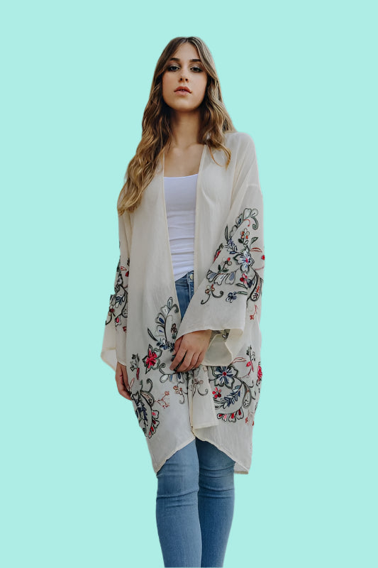 Long Floral Kimono Cardigan