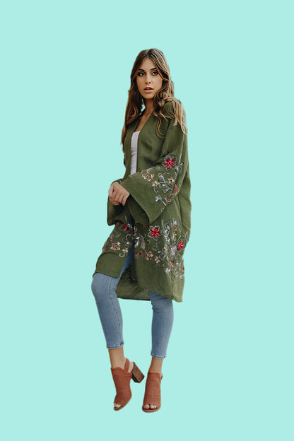 Long Floral Kimono Cardigan