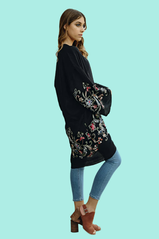 Long Floral Kimono Cardigan