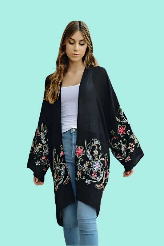 Long Floral Kimono Cardigan