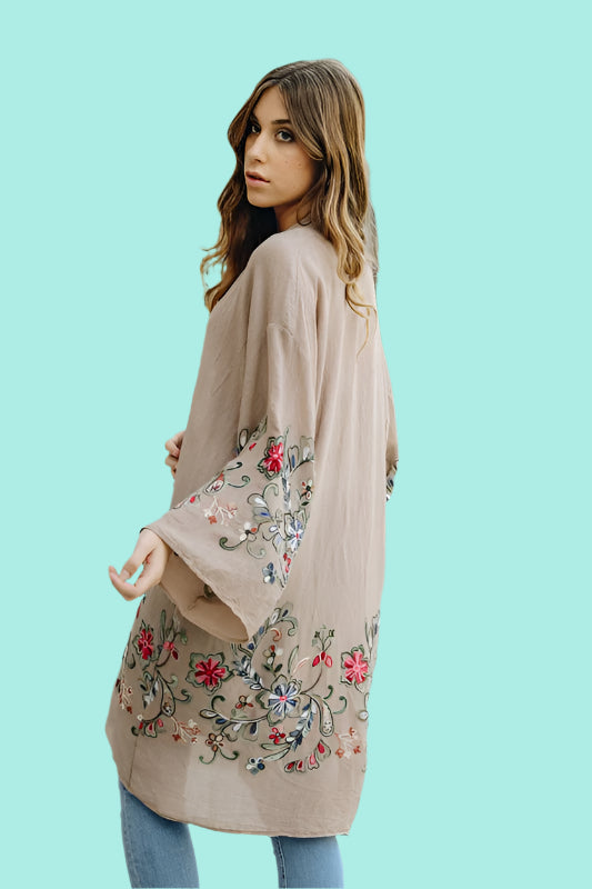 Long Floral Kimono Cardigan