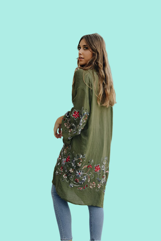 Long Floral Kimono Cardigan