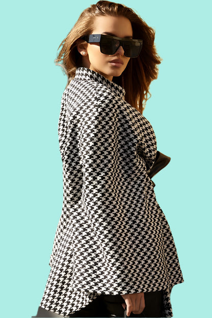 Houndstooth Tie Waist Trench Coat