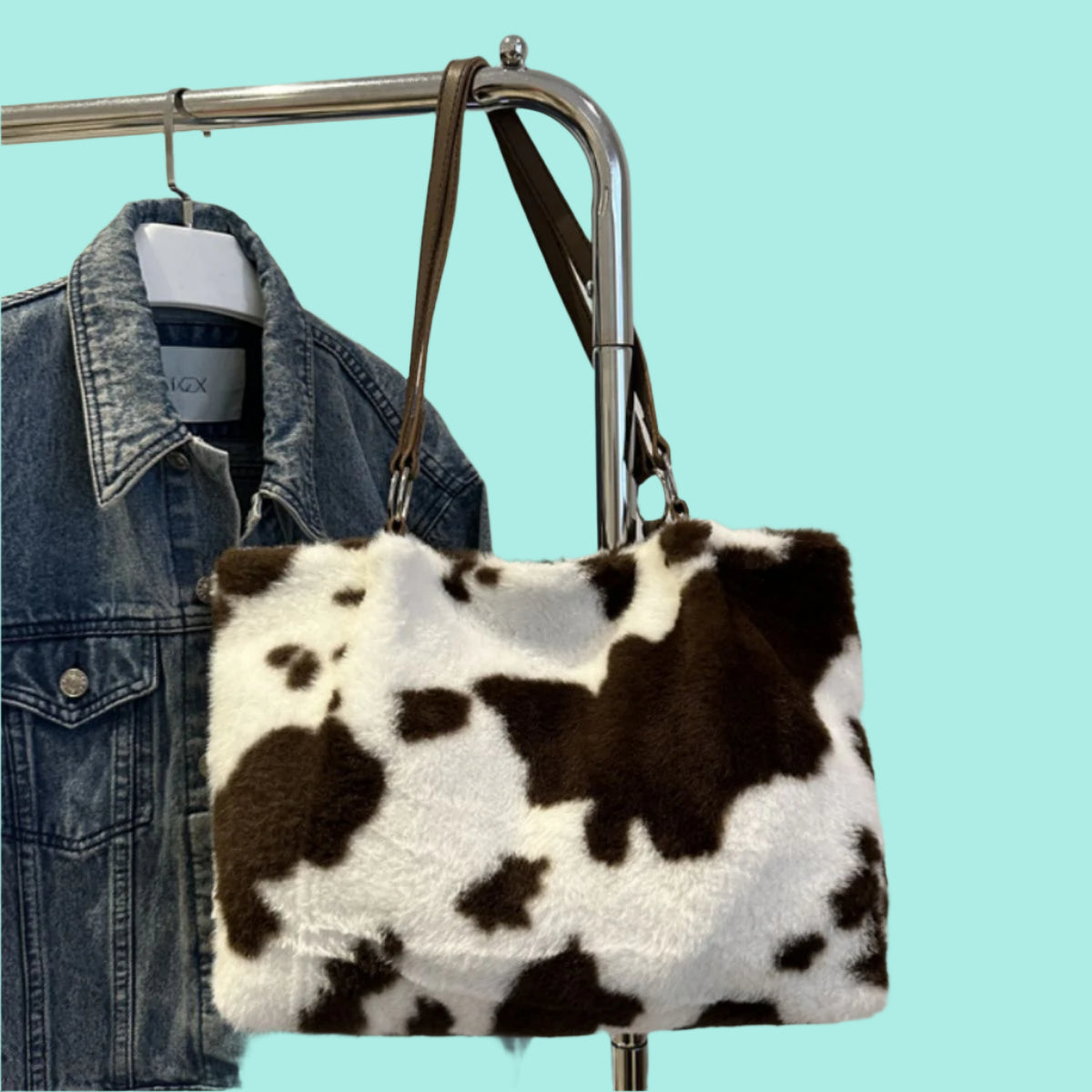 Cow Print Furry Tote Bag