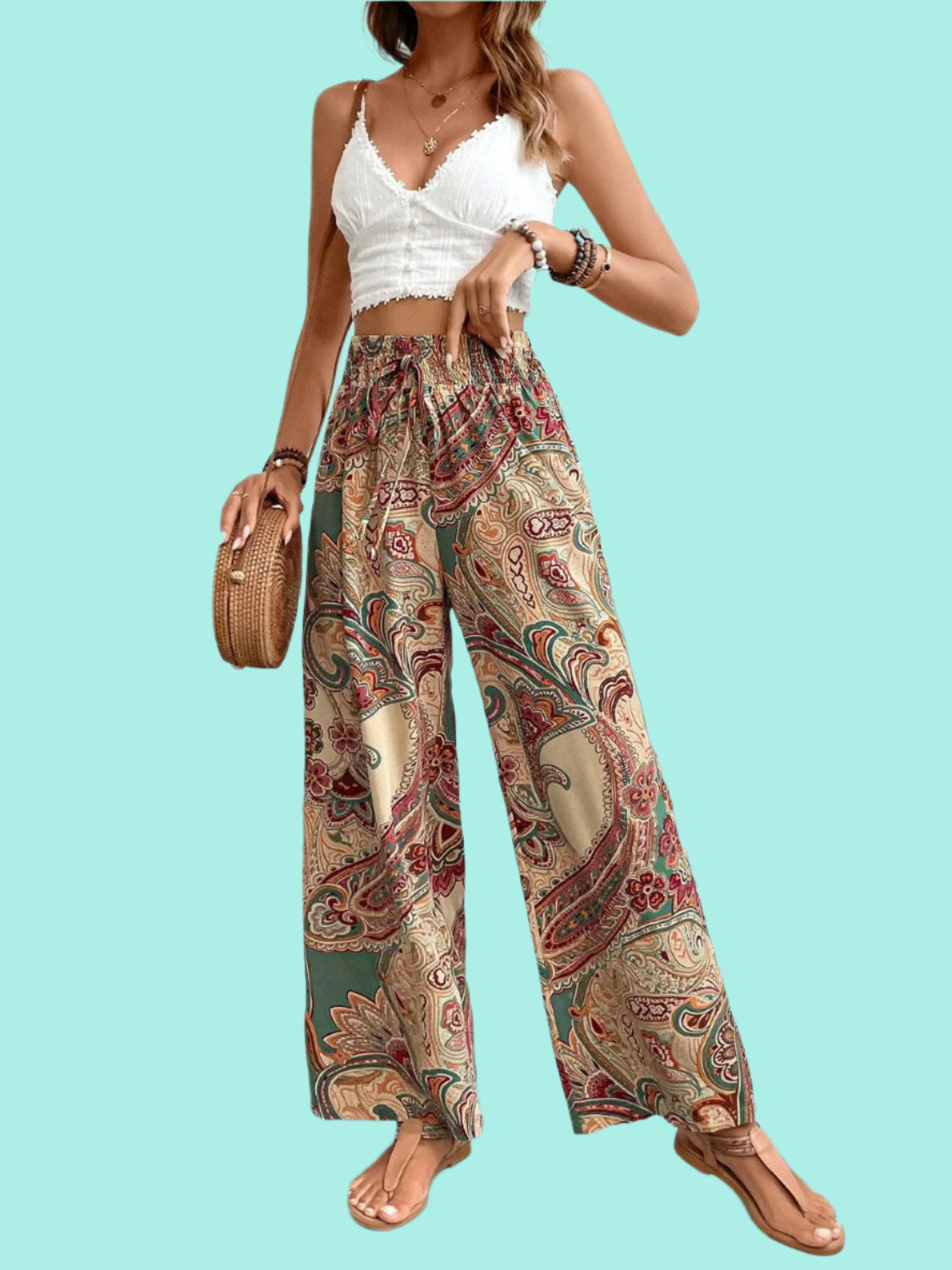 Printed Wide Leg Pants