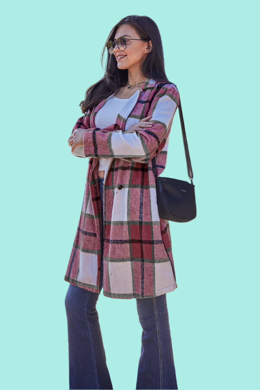 Double Take Full Size Plaid Button Up Lapel Collar Coat