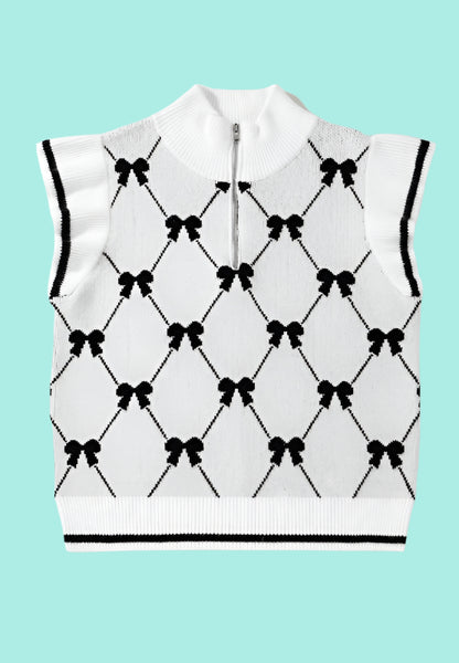 Bow Half Zip Sweater Vest Top