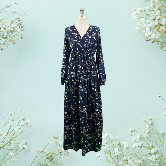 Navy floral printed tiered dress