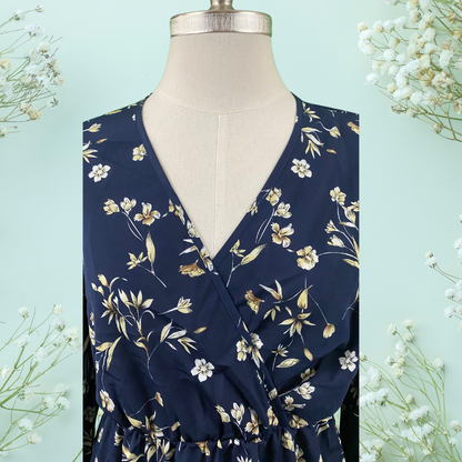 Navy floral printed tiered dress