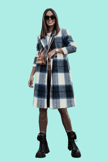 Double Take Full Size Plaid Button Up Lapel Collar Coat