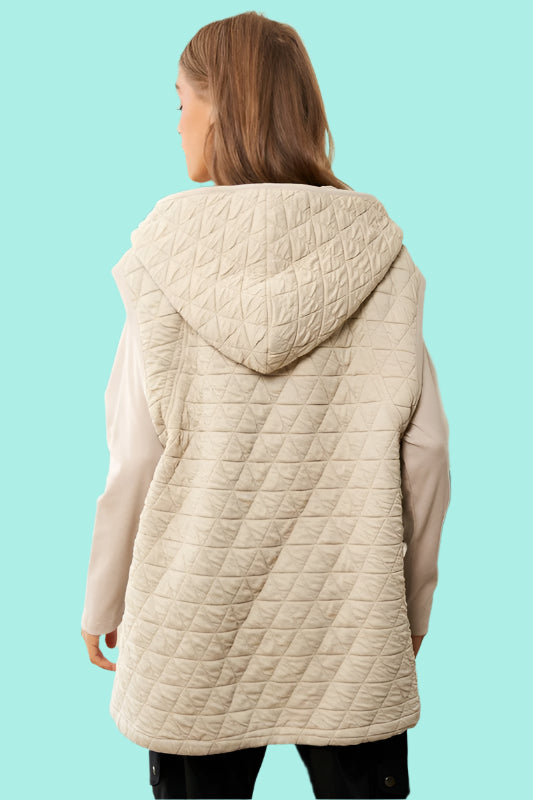 Quilted Solid Long Sleeve Zipper Front Hoodie Jacket