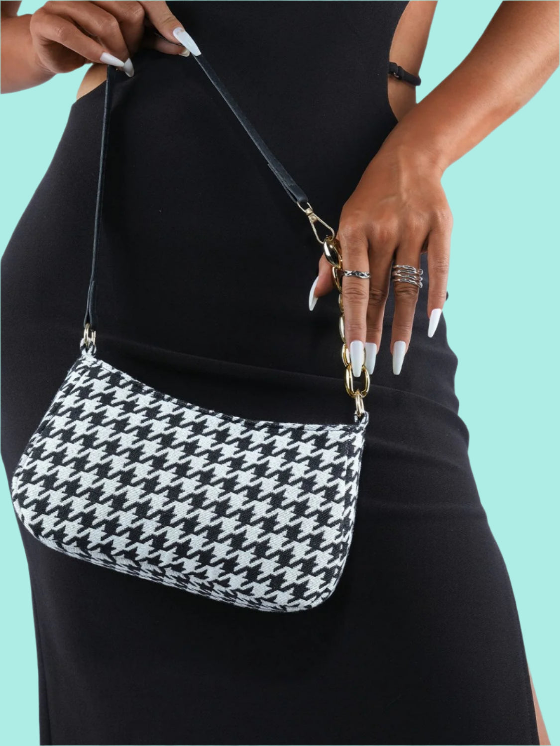 Houndstooth Polyester Handbag