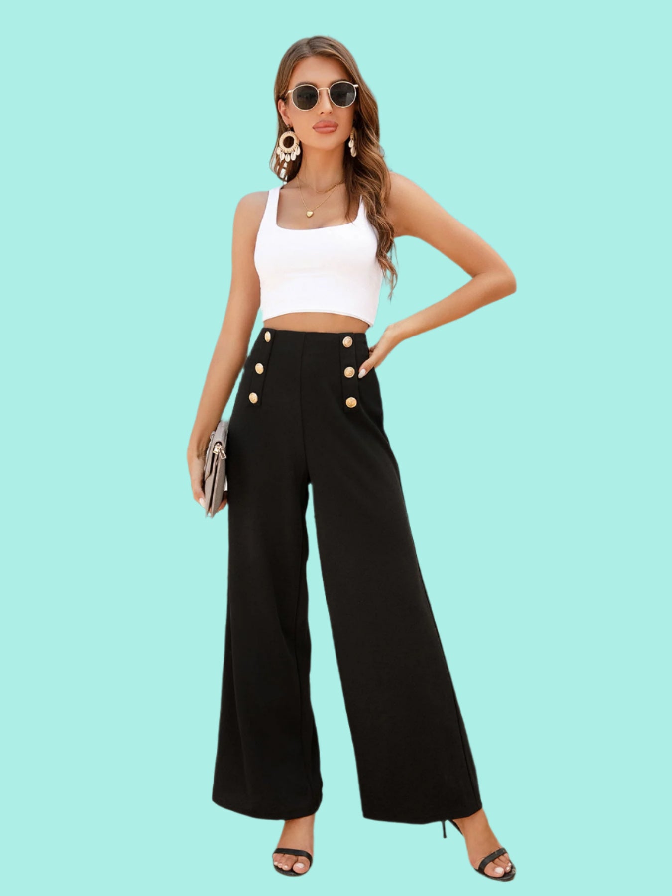 Buttoned High Waist Relax Fit Long Pants