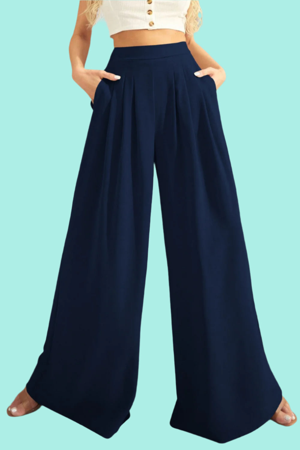 High Waist Pleated Wide Leg Pants