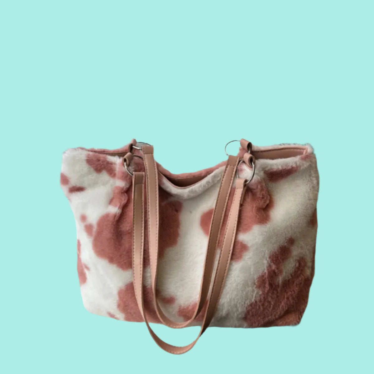 Cow Print Furry Tote Bag