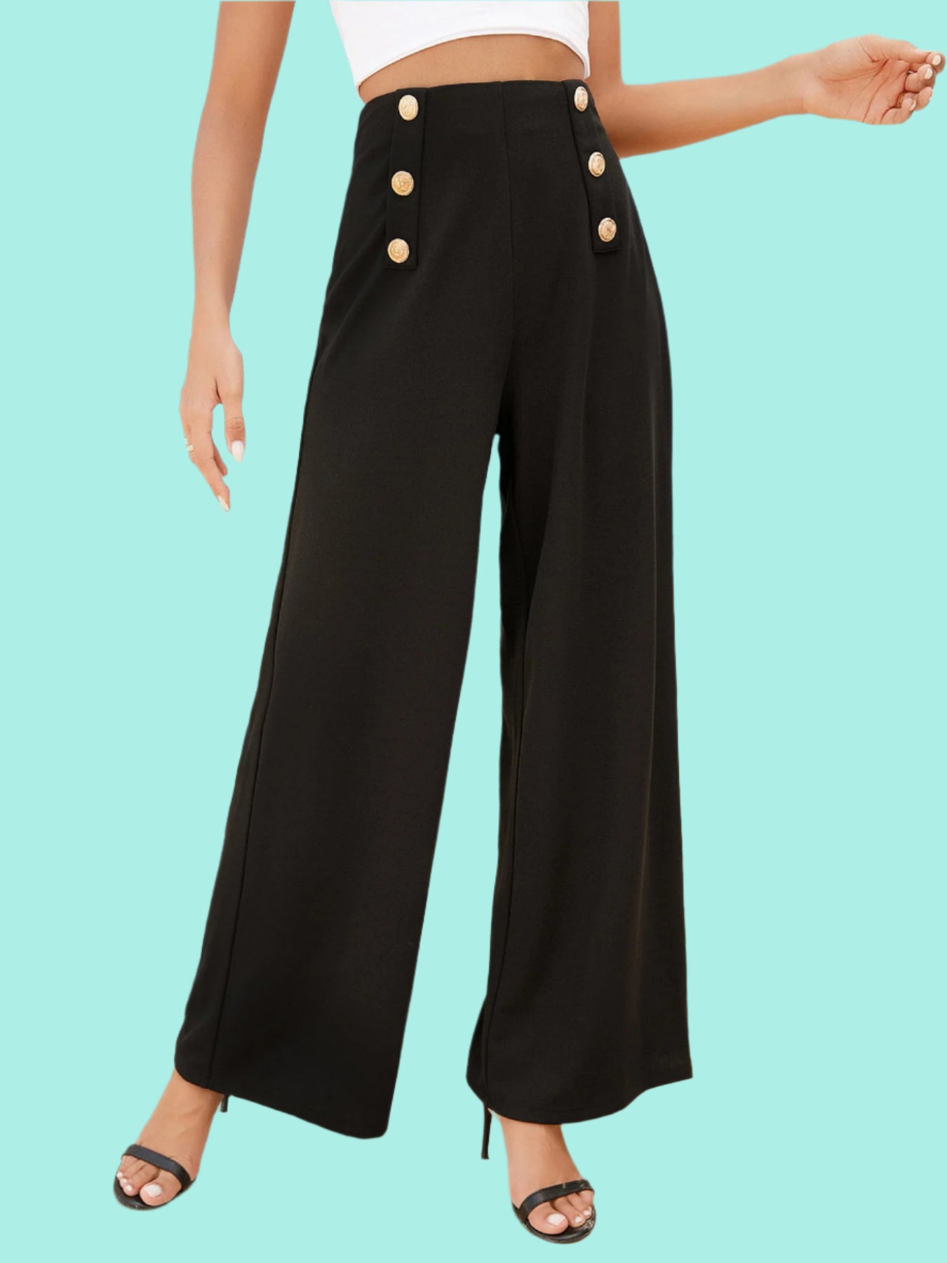 Buttoned High Waist Relax Fit Long Pants