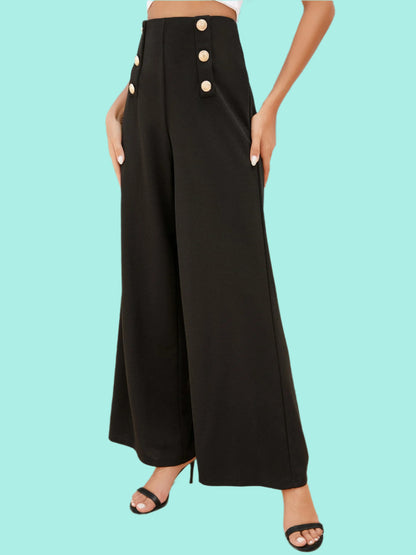 Buttoned High Waist Relax Fit Long Pants